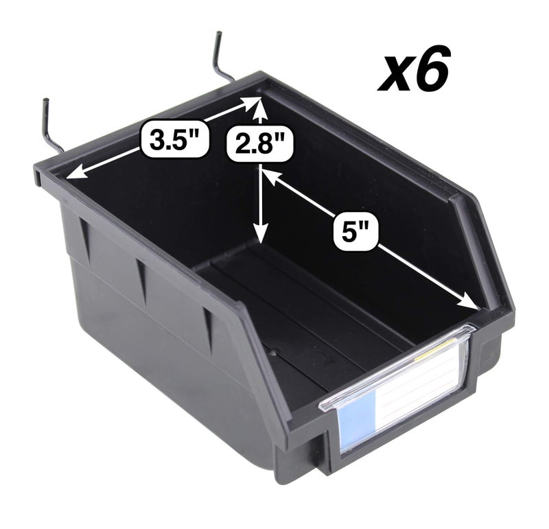 Right Arrange Pegboard Bins - 6 Pack Black Large - Hooks to Any Peg Board - Organize Hardware, Accessories, Attachments, Workbench, Garage Storage, Craft Room, Tool Shed, Hobby Supplies, Small Parts - Image 2